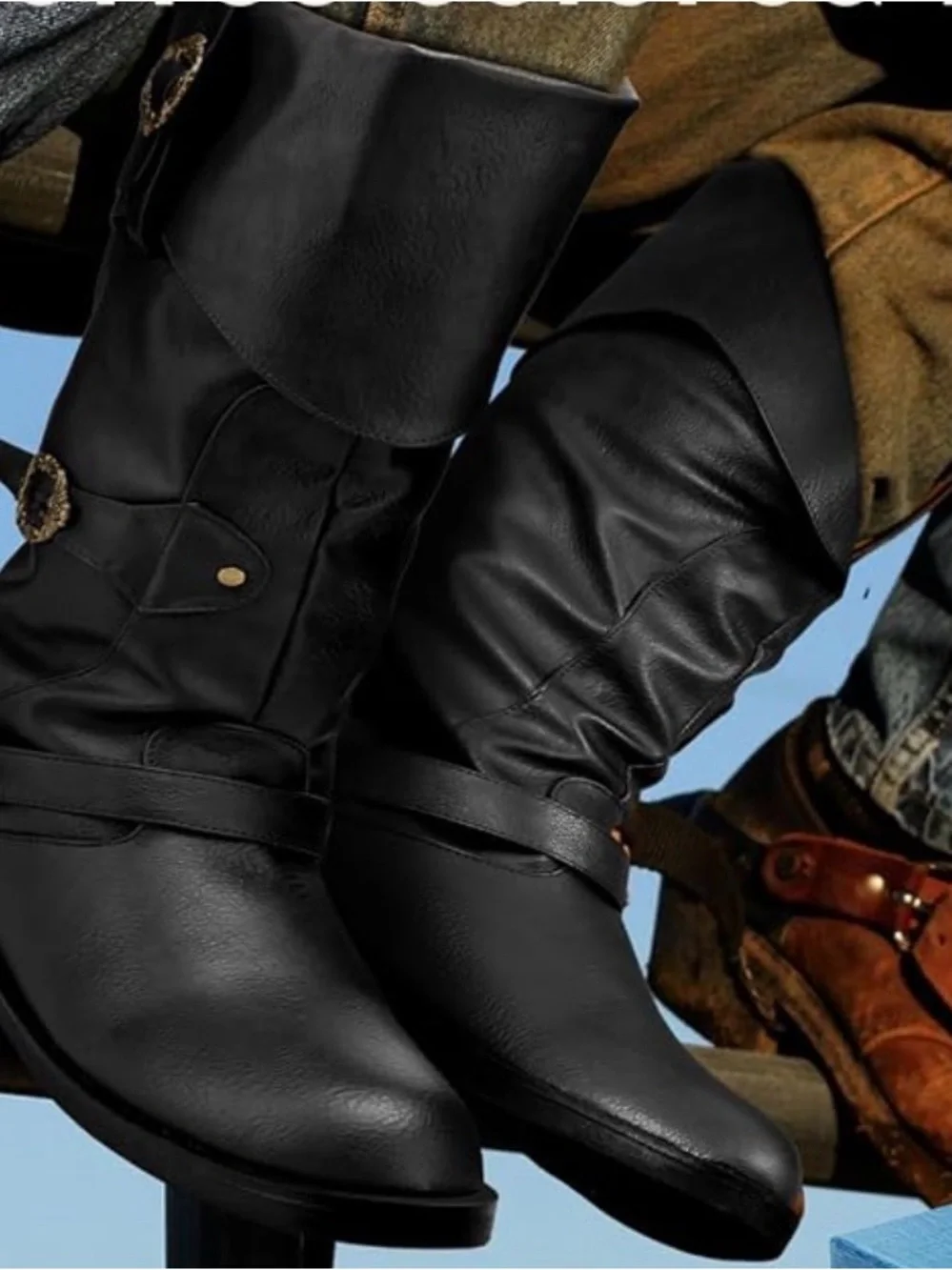 NWOB Cuffbow Men's Medieval Pirate Costume Boots - Black SZ11